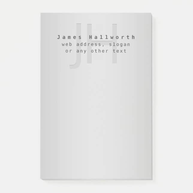Modern Editable Name & Slogan | Grey Gradient  Post-it Notes (Front)
