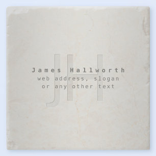 Modern Editable Name & Slogan Grey Gradient Stone Coaster