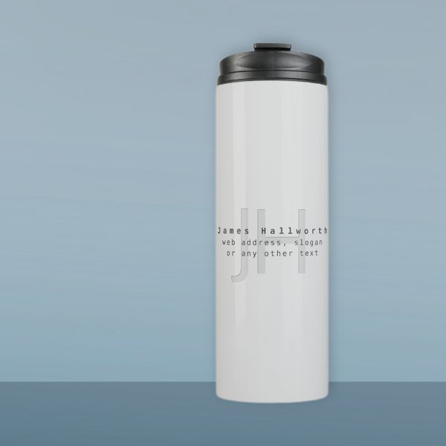 Modern Editable Name & Slogan | Grey Gradient  Thermal Tumbler (Creator Uploaded)