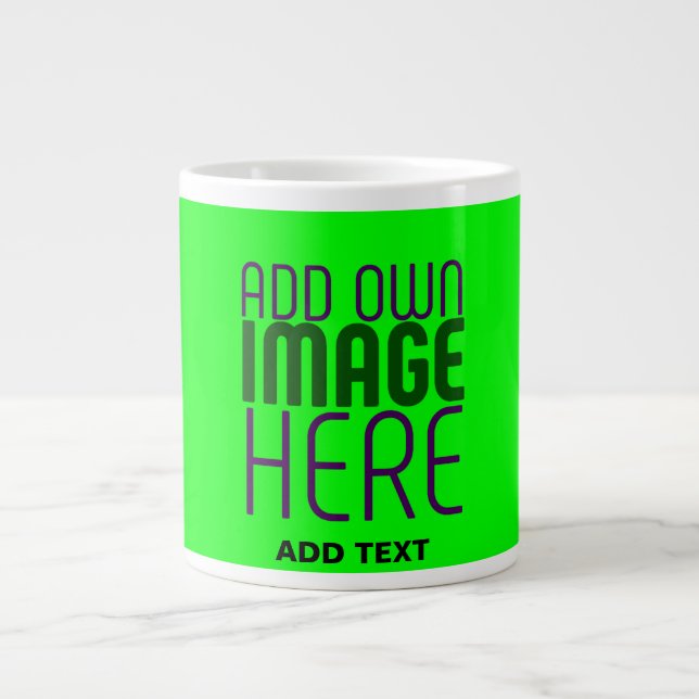 MODERN EDITABLE NEON GREEN IMAGE TEXT TEMPLATE GIANT COFFEE MUG (Front)