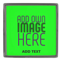 MODERN EDITABLE NEON GREEN IMAGE TEXT TEMPLATE GUNMETAL FINISH LAPEL PIN