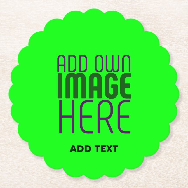 MODERN EDITABLE NEON GREEN IMAGE TEXT TEMPLATE PAPER COASTER (Front)