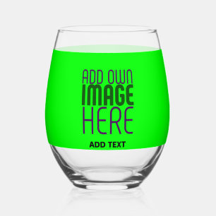 MODERN EDITABLE NEON GREEN IMAGE TEXT TEMPLATE STEMLESS WINE GLASS