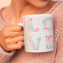 Modern editable pastel floral love 2 photo grid coffee mug