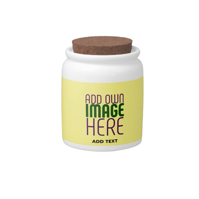 MODERN EDITABLE PASTEL YELLOW IMAGE TEXT TEMPLATE CANDY JAR (Front)