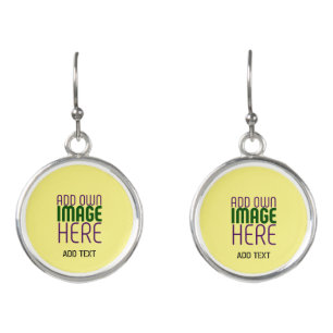 MODERN EDITABLE PASTEL YELLOW IMAGE TEXT TEMPLATE EARRINGS