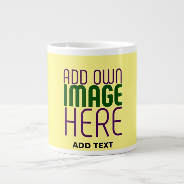 MODERN EDITABLE PASTEL YELLOW IMAGE TEXT TEMPLATE GIANT COFFEE MUG (Front)