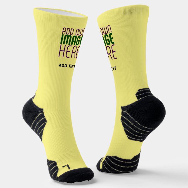 MODERN EDITABLE PASTEL YELLOW IMAGE TEXT TEMPLATE SOCKS (Angled)