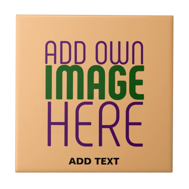  MODERN EDITABLE PEACH ORANGE IMAGE TEXT TEMPLATE CERAMIC TILE (Front)