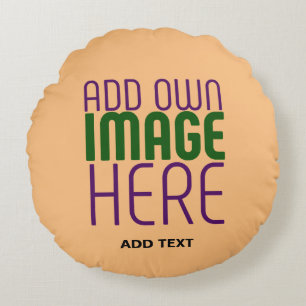 MODERN EDITABLE PEACH ORANGE IMAGE TEXT TEMPLATE ROUND PILLOW