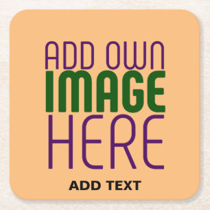 MODERN EDITABLE PEACH ORANGE IMAGE TEXT TEMPLATE SQUARE PAPER COASTER