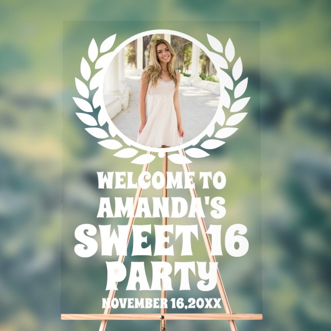 Modern Editable Photo Sweet 16 Welcome Acrylic Sign (Neutral)