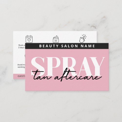 Modern Editable Pink Sunless Spray Tan Aftercare Business Card