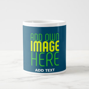 MODERN EDITABLE PRUSSIAN BLUE IMAGE TEXT TEMPLATE GIANT COFFEE MUG