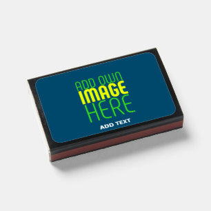 MODERN EDITABLE PRUSSIAN BLUE IMAGE TEXT TEMPLATE MATCHBOXES