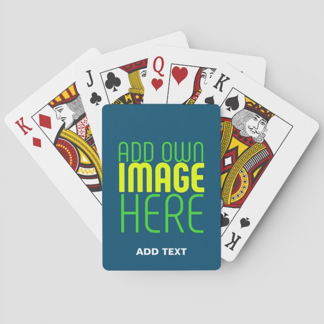MODERN EDITABLE PRUSSIAN BLUE IMAGE TEXT TEMPLATE POKER CARDS (Back)