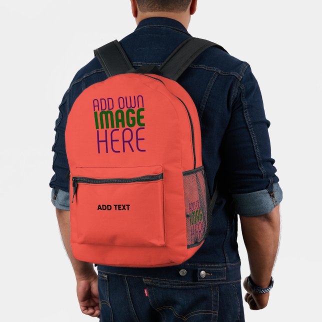 MODERN EDITABLE RED ORANGE IMAGE TEXT TEMPLATE PRINTED BACKPACK (Insitu (Model))