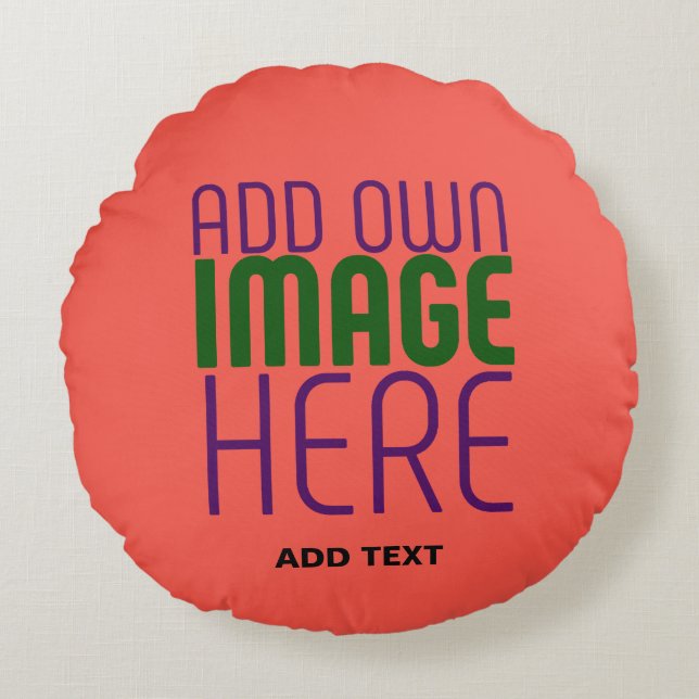 MODERN EDITABLE RED ORANGE IMAGE TEXT TEMPLATE ROUND PILLOW (Front)