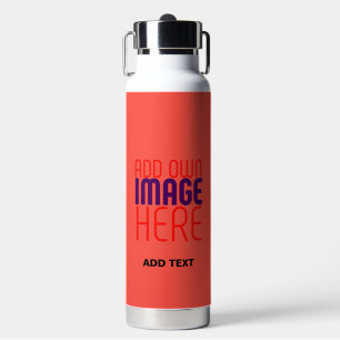 MODERN EDITABLE RED ORANGE IMAGE TEXT TEMPLATE WATER BOTTLE