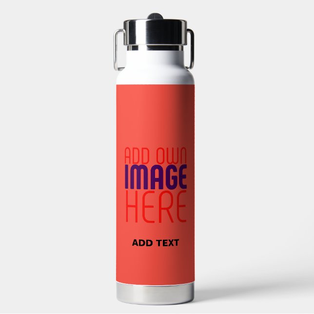 MODERN EDITABLE RED ORANGE IMAGE TEXT TEMPLATE WATER BOTTLE (Front)
