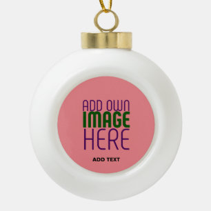 MODERN EDITABLE SALMON PINK IMAGE TEXT TEMPLATE CERAMIC BALL CHRISTMAS ORNAMENT
