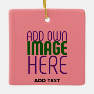MODERN EDITABLE SALMON PINK IMAGE TEXT TEMPLATE CERAMIC ORNAMENT