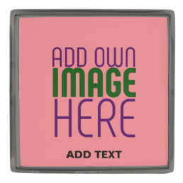 MODERN EDITABLE SALMON PINK IMAGE TEXT TEMPLATE GUNMETAL FINISH LAPEL PIN