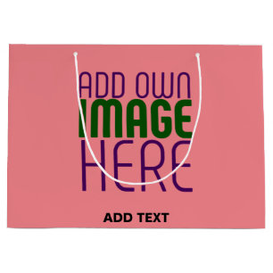 MODERN EDITABLE SALMON PINK IMAGE TEXT TEMPLATE LARGE GIFT BAG