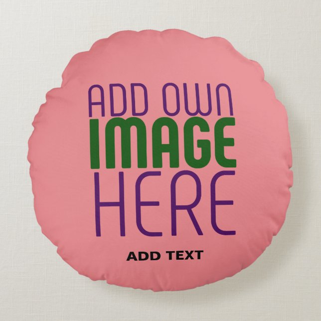 MODERN EDITABLE SALMON PINK IMAGE TEXT TEMPLATE ROUND PILLOW (Front)