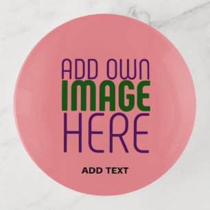 MODERN EDITABLE SALMON PINK IMAGE TEXT TEMPLATE TRINKET TRAY