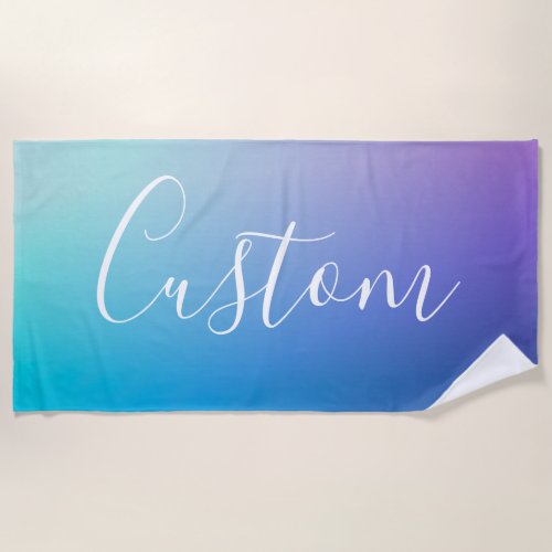 Modern Editable Script Writing  Colorful Ombre Beach Towel