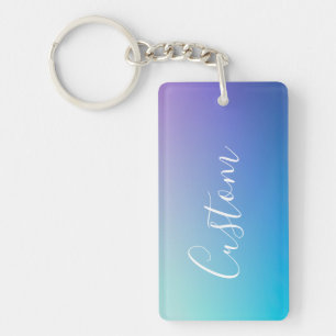 Modern Editable Script Writing Colorful Ombre Keychain