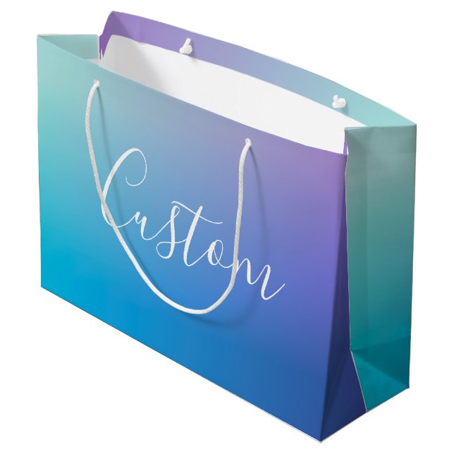 Modern Editable Script Writing | Colorful Ombre Large Gift Bag (Back Angled)