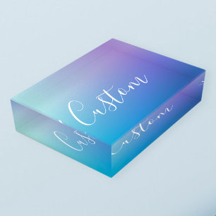 Modern Editable Script Writing Colorful Ombre Paperweight
