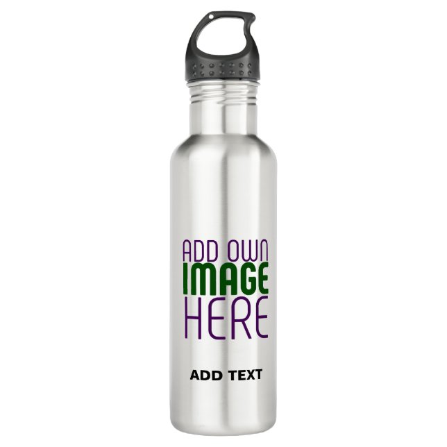 MODERN EDITABLE SIMPLE ASH IMAGE TEXT TEMPLATE STAINLESS STEEL WATER BOTTLE (Front)