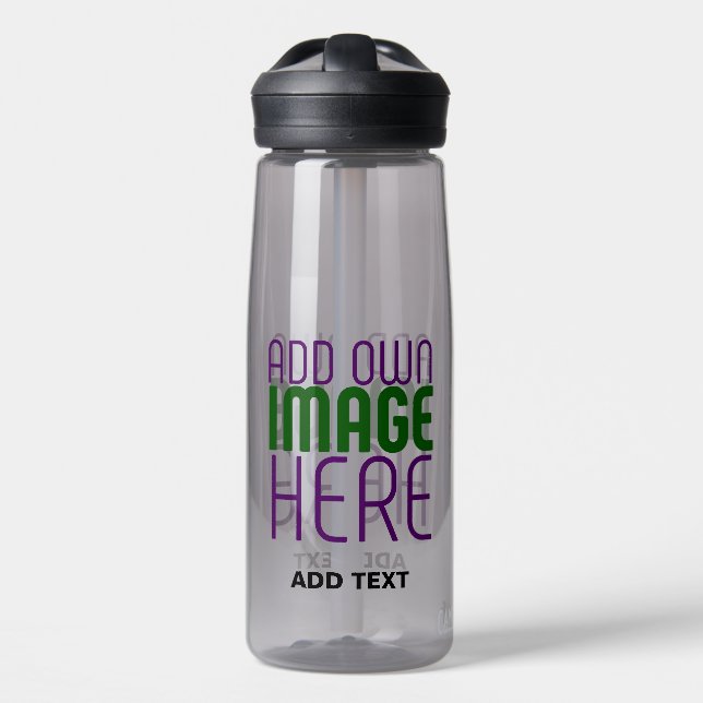 MODERN EDITABLE SIMPLE ASH IMAGE TEXT TEMPLATE WATER BOTTLE (Front)