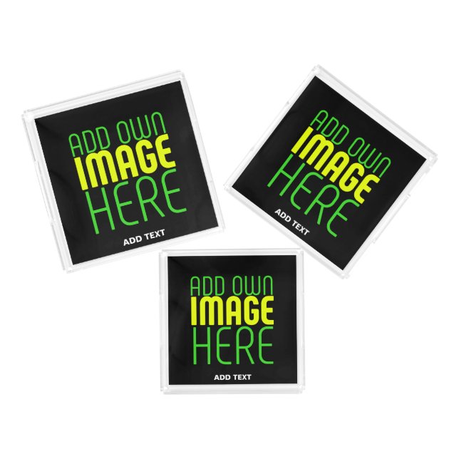 MODERN EDITABLE SIMPLE BLACK IMAGE TEXT TEMPLATE ACRYLIC TRAY (Set)