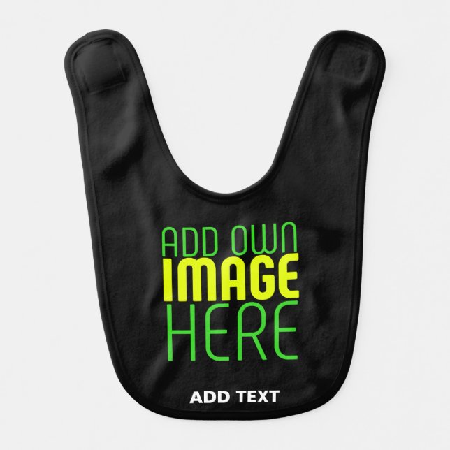 MODERN EDITABLE SIMPLE BLACK IMAGE TEXT TEMPLATE BABY BIB (Front)