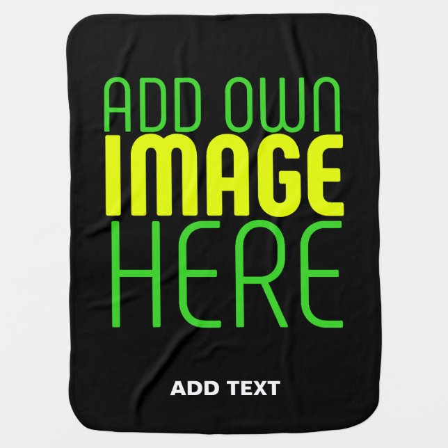 MODERN EDITABLE SIMPLE BLACK IMAGE TEXT TEMPLATE BABY BLANKET (Front)