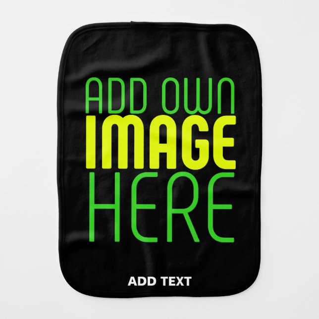 MODERN EDITABLE SIMPLE BLACK IMAGE TEXT TEMPLATE BABY BURP CLOTH (Front)
