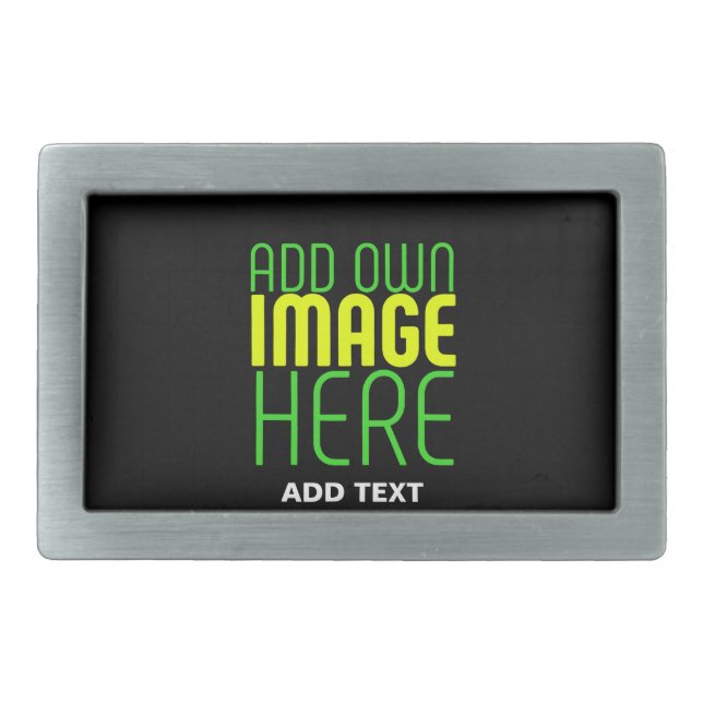 MODERN EDITABLE SIMPLE BLACK IMAGE TEXT TEMPLATE BELT BUCKLE (Front)