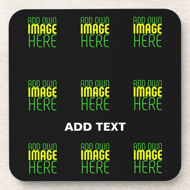 MODERN EDITABLE SIMPLE BLACK IMAGE TEXT TEMPLATE BEVERAGE COASTER (Front)
