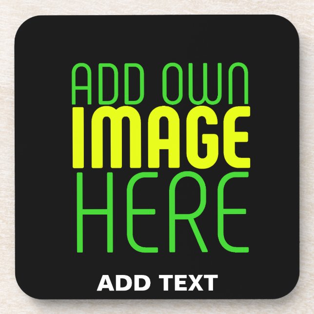 MODERN EDITABLE SIMPLE BLACK IMAGE TEXT TEMPLATE BEVERAGE COASTER (Front)