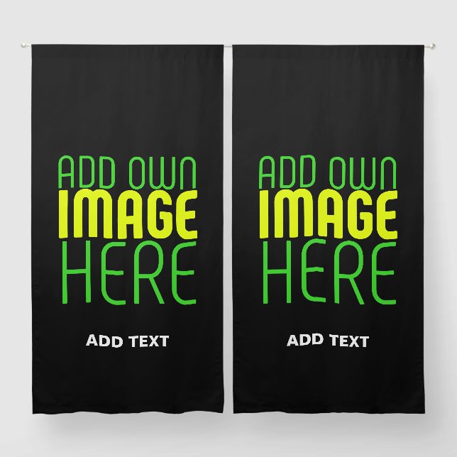 MODERN EDITABLE SIMPLE BLACK IMAGE TEXT TEMPLATE BLACKOUT CURTAINS (Pair)