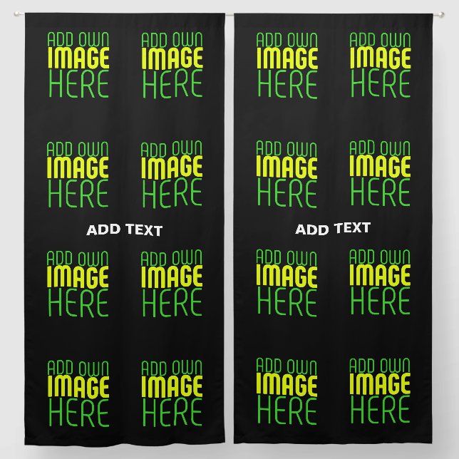 MODERN EDITABLE SIMPLE BLACK IMAGE TEXT TEMPLATE BLACKOUT CURTAINS (Pair)