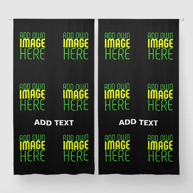MODERN EDITABLE SIMPLE BLACK IMAGE TEXT TEMPLATE BLACKOUT CURTAINS (Pair)
