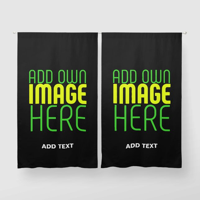 MODERN EDITABLE SIMPLE BLACK IMAGE TEXT TEMPLATE BLACKOUT CURTAINS (Pair)