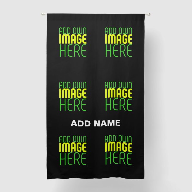 MODERN EDITABLE SIMPLE BLACK IMAGE TEXT TEMPLATE BLACKOUT CURTAINS (Front)