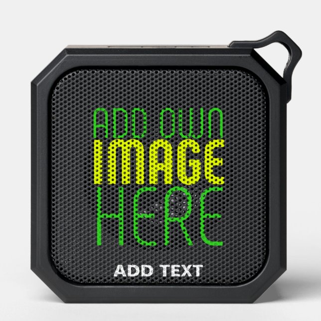 MODERN EDITABLE SIMPLE BLACK IMAGE TEXT TEMPLATE BLUETOOTH SPEAKER (Front)