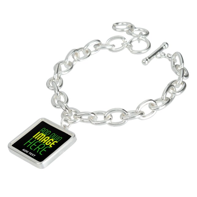 MODERN EDITABLE SIMPLE BLACK IMAGE TEXT TEMPLATE BRACELET (Side)
